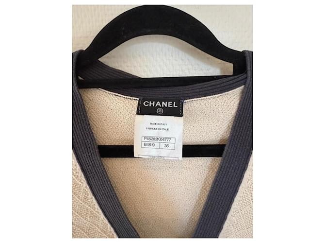 Chanel Strickjacke V-Ausschnitt Beige Dunkelblau - Ansicht 6