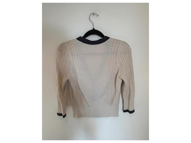 Chanel Strickjacke V-Ausschnitt Beige Dunkelblau - Ansicht 8