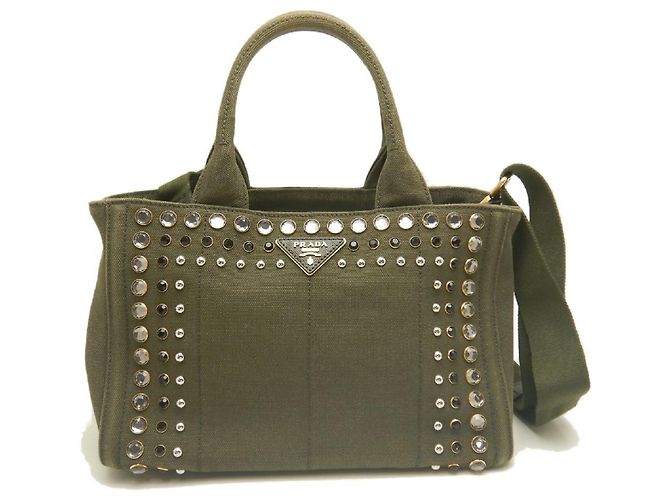 PRADA Canapa Tote PM Bijou B2439O Bolsa Verde Caqui - vista 2