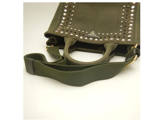 PRADA Canapa Tote PM Bijou B2439O Bolsa Verde Caqui - vista 3