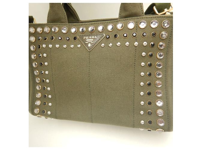 PRADA Canapa Tote PM Bijou B2439O Bolsa Verde Caqui - vista 8