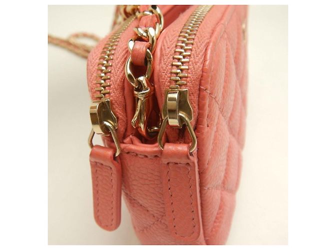 Borsa a tracolla Chanel in pelle di vitello granulata rosa - vista 11