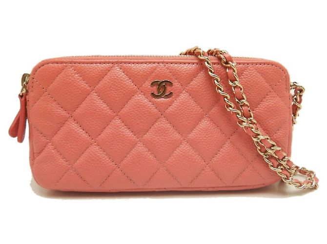 Borsa a tracolla Chanel in pelle di vitello granulata rosa - vista 2