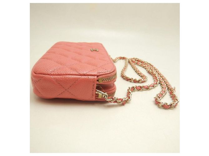 Borsa a tracolla Chanel in pelle di vitello granulata rosa - vista 4
