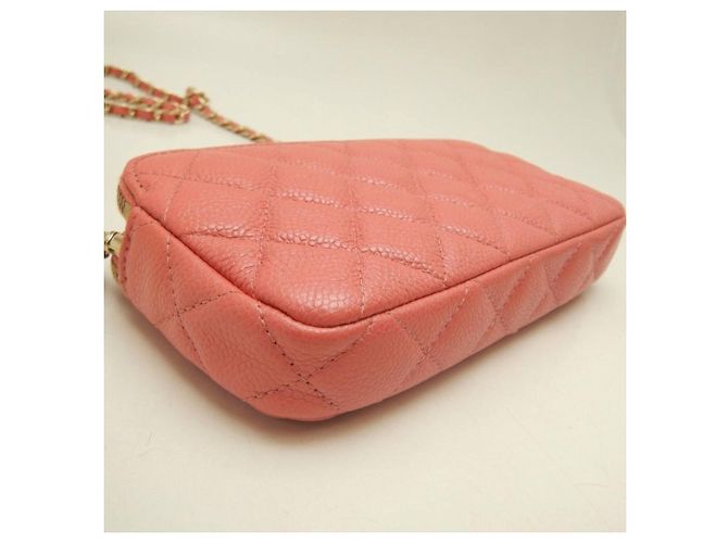 Borsa a tracolla Chanel in pelle di vitello granulata rosa - vista 8