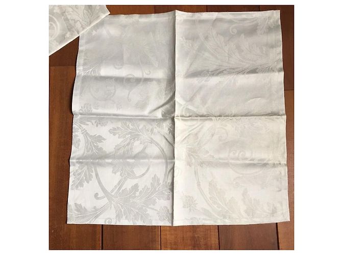 5x serviettes Christofle Orangerie satin coton Gris damassé Argenté - vue 2