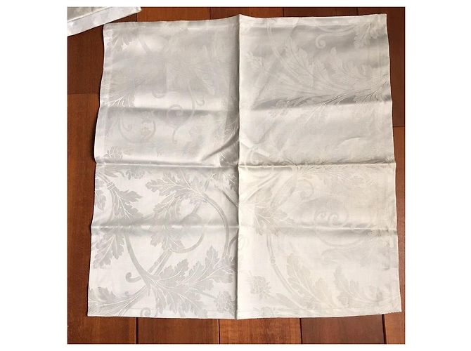 5x serviettes Christofle Orangerie satin coton Gris damassé Argenté - vue 4