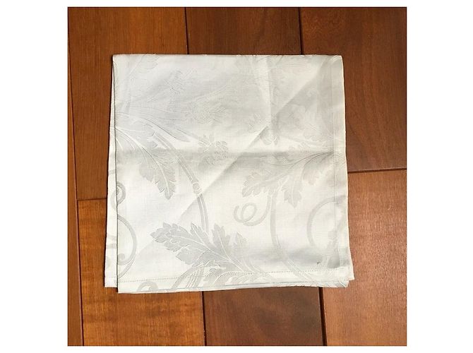 5x serviettes Christofle Orangerie satin coton Gris damassé Argenté - vue 5