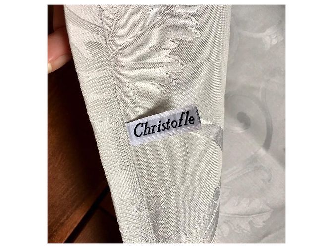 5x serviettes Christofle Orangerie satin coton Gris damassé Argenté - vue 6