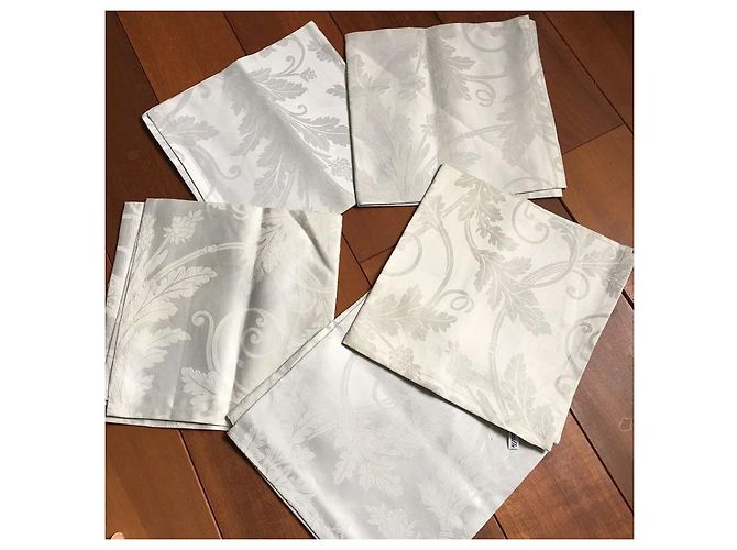 5x serviettes Christofle Orangerie satin coton Gris damassé Argenté - vue 7