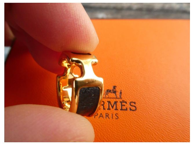 Hermès Olympe Ring Schwarz Leder Gold Größe 52 Golden - Ansicht 3