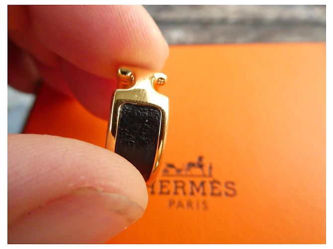 Hermès Olympe Ring Schwarz Leder Gold Größe 52 Golden - Ansicht 4
