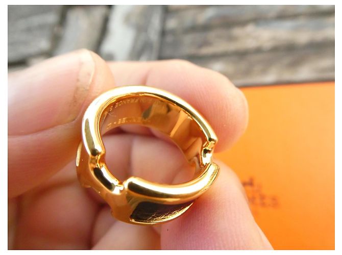Hermès Olympe Ring Schwarz Leder Gold Größe 52 Golden - Ansicht 5