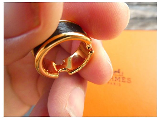Hermès Olympe Ring Schwarz Leder Gold Größe 52 Golden - Ansicht 6