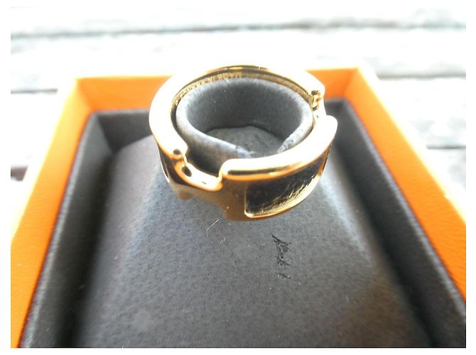 Hermès Olympe Ring Schwarz Leder Gold Größe 52 Golden - Ansicht 9