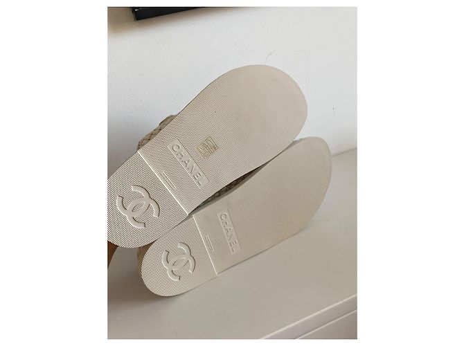 Sandali Dad Chanel in tweed avorio e oro Beige D'oro - vista 5