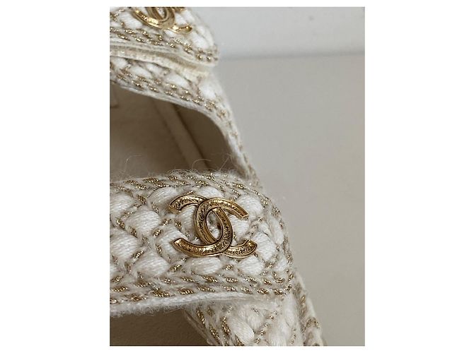Sandali Dad Chanel in tweed avorio e oro Beige D'oro - vista 8