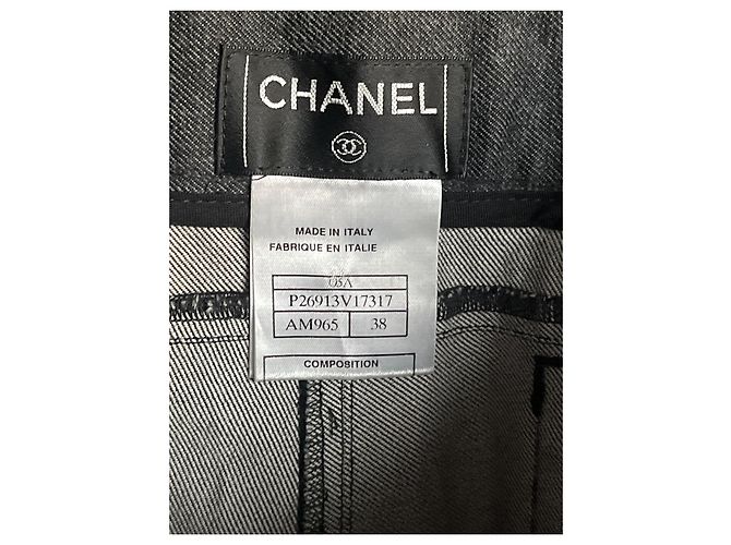 Calça Chanel de lã cinza com laços de cetim preto - vista 5