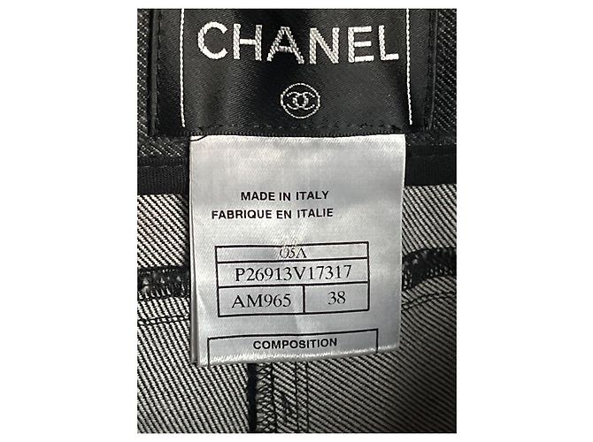 Calça Chanel de lã cinza com laços de cetim preto - vista 6