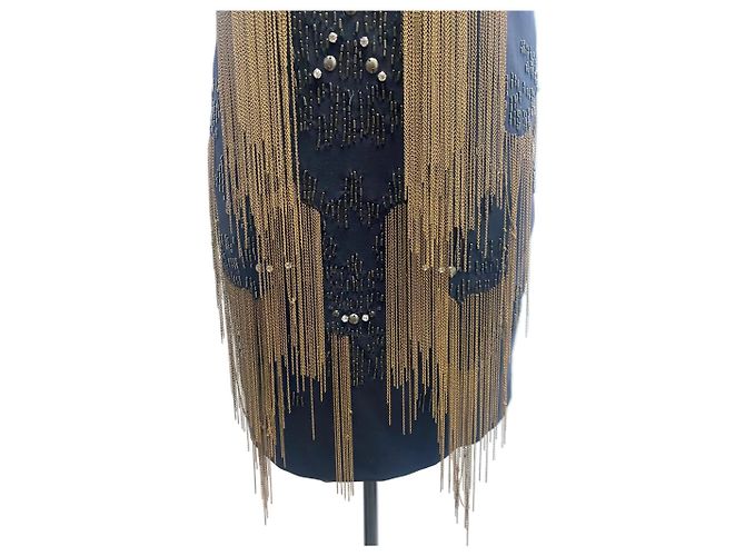 Roberto Cavalli Schwarzes Perlenfransenkleid mit Leder- und Kristall-Ausschnitt - Ansicht 4