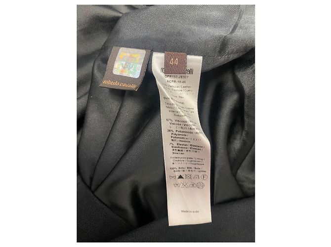 Roberto Cavalli Schwarzes Perlenfransenkleid mit Leder- und Kristall-Ausschnitt - Ansicht 5