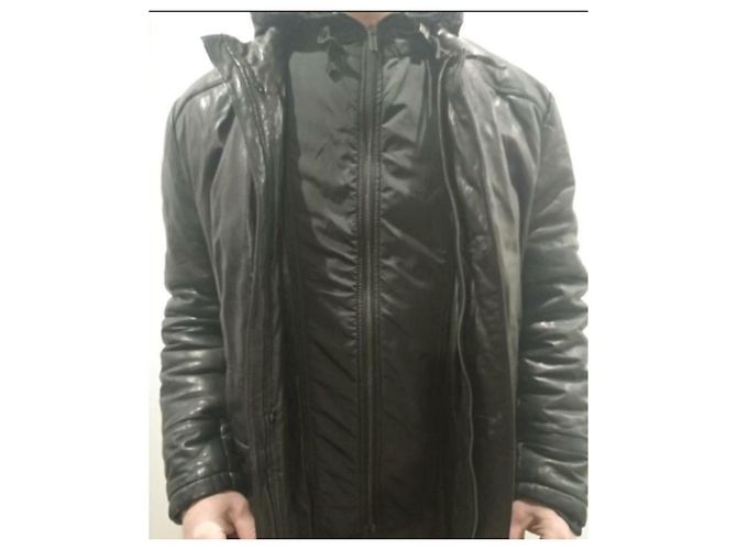 Parka con capucha de cuero negro Karl Lagerfeld - vista 5