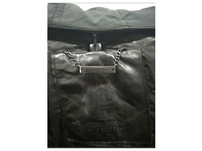 Parka con capucha de cuero negro Karl Lagerfeld - vista 6