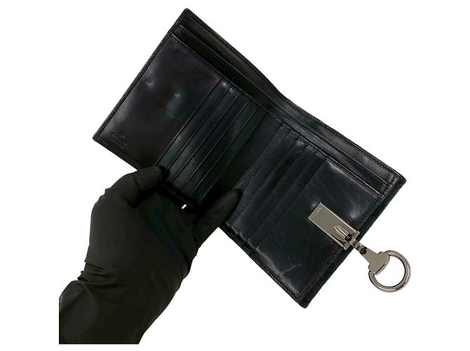 Portafoglio Bi-Fold Gucci in tela e pelle nera Nero - vista 7