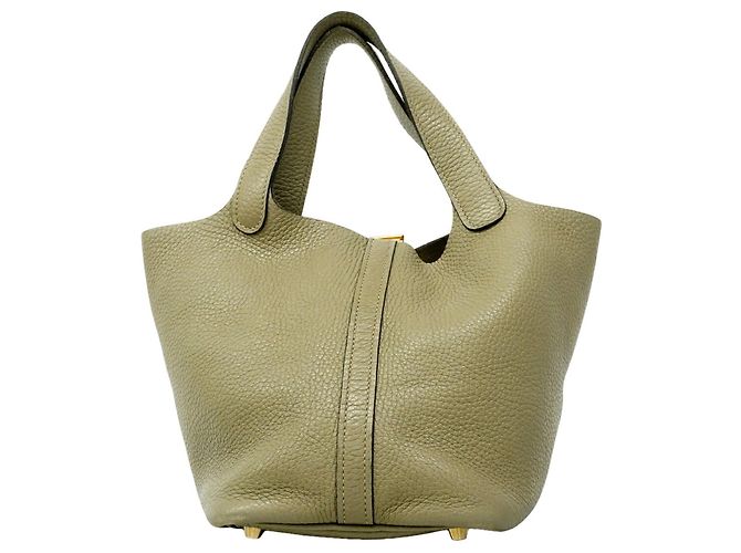Hermès Borsa Hermes Picotin Lock PM in pelle Taurillon Clemence grigia Marrone - vista 11