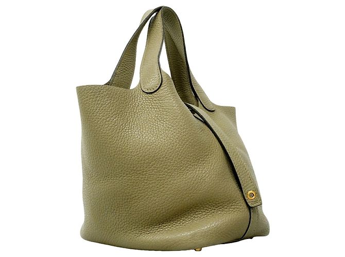 Hermès Borsa Hermes Picotin Lock PM in pelle Taurillon Clemence grigia Marrone - vista 2