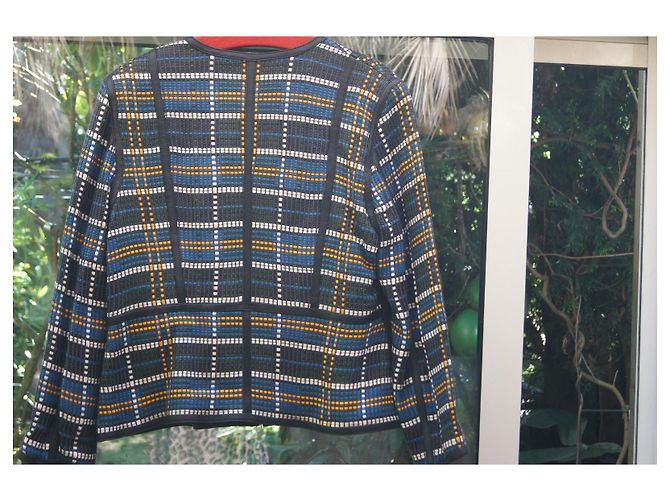 Escada checked leather zip jacket Black White Blue Green Yellow - view 2