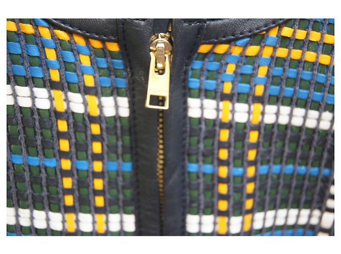 Escada checked leather zip jacket Black White Blue Green Yellow - view 3