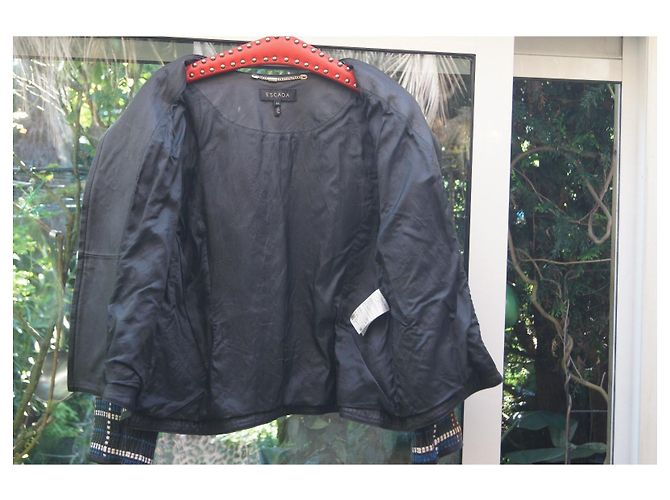 Escada checked leather zip jacket Black White Blue Green Yellow - view 4