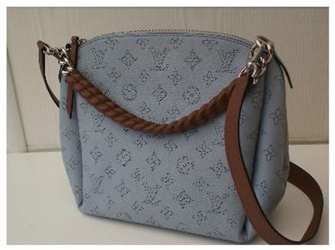 Borsa a tracolla Louis Vuitton Monogram Empreinte in pelle azzurro cielo Modello Babylone Chain Marrone Blu - vista 8