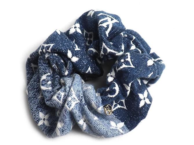 Scrunchie in cotone denim monogram Louis Vuitton Bianco Blu - vista 2