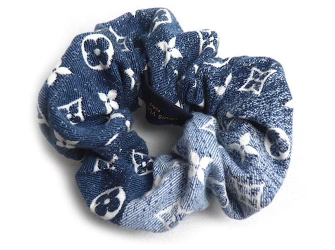Scrunchie in cotone denim monogram Louis Vuitton Bianco Blu - vista 3