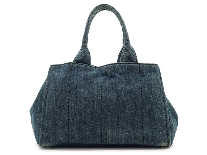 Prada Jeans in denim blu Avio Borsa tote Canapa con stampa logo - vista 3
