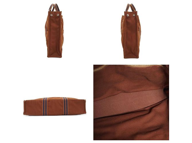Hermès Borsa Tote Fourre Tout MM in tela di cotone a righe marroni e blu Hermes Marrone - vista 3