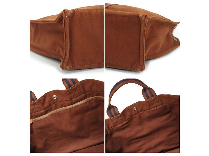 Hermès Borsa Tote Fourre Tout MM in tela di cotone a righe marroni e blu Hermes Marrone - vista 4