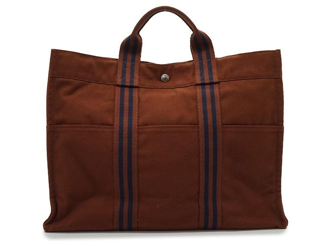 Hermès Borsa Fourre Tout MM in tela di cotone marrone e blu Hermes - vista 2