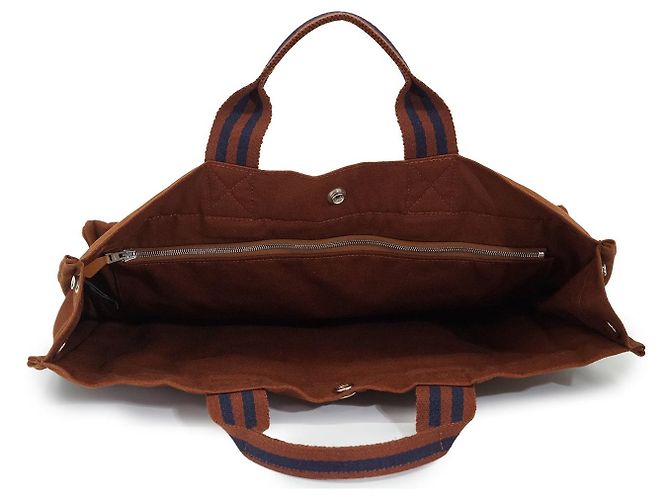 Hermès Borsa Fourre Tout MM in tela di cotone marrone e blu Hermes - vista 3