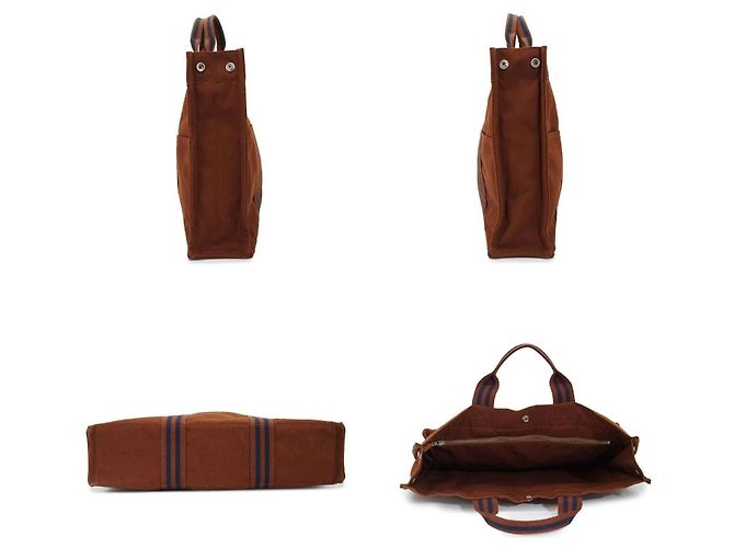 Hermès Borsa Fourre Tout MM in tela di cotone marrone e blu Hermes - vista 5