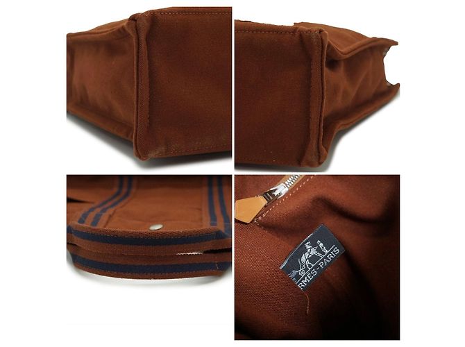 Hermès Borsa Fourre Tout MM in tela di cotone marrone e blu Hermes - vista 6
