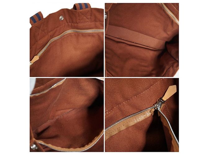 Hermès Borsa Fourre Tout MM in tela di cotone marrone e blu Hermes - vista 7
