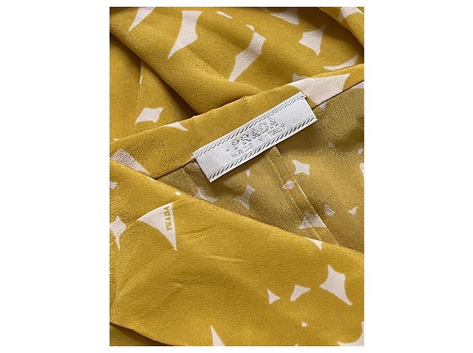 Prada Vintage Seiden-Shift-Kleid mit abstraktem geometrischem Print IT 44 Gelb - Ansicht 7