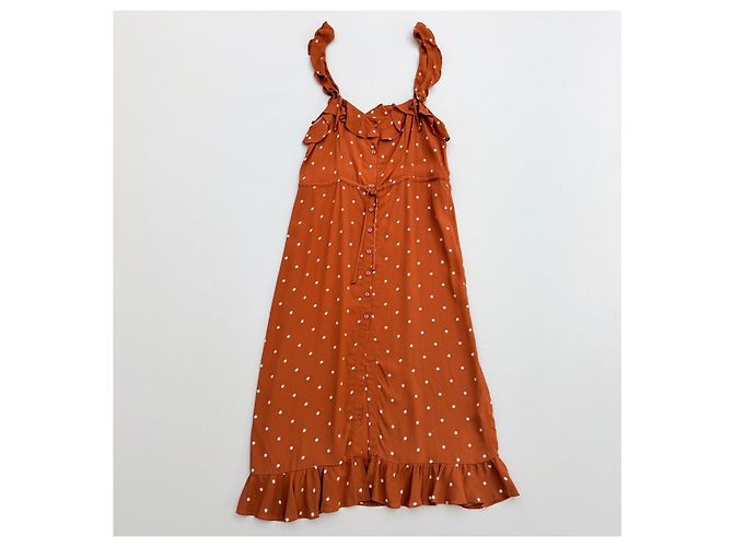 For Love & Lemons Polka Dot Midi Kleid – Größe M Weiß Orange - Ansicht 3