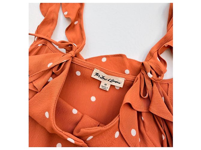 For Love & Lemons Polka Dot Midi Kleid – Größe M Weiß Orange - Ansicht 6