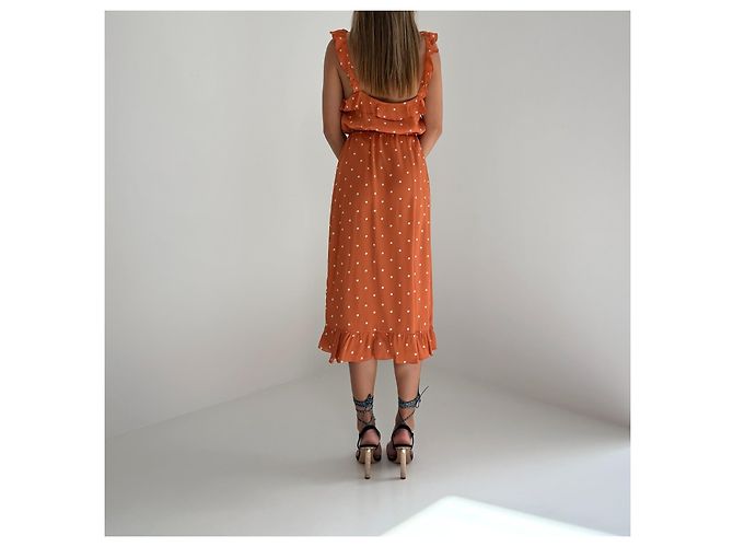 For Love & Lemons Polka Dot Midi Kleid – Größe M Weiß Orange - Ansicht 9