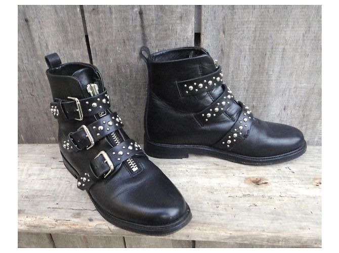 Botas de cano curto de couro preto com tachas Maje - vista 2