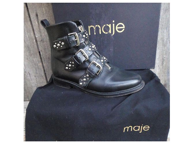 Botas de cano curto de couro preto com tachas Maje - vista 3